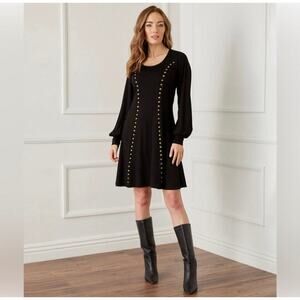 Karen Kane Small Black Studded Long Sleeve Fit & Flare Dress NWT